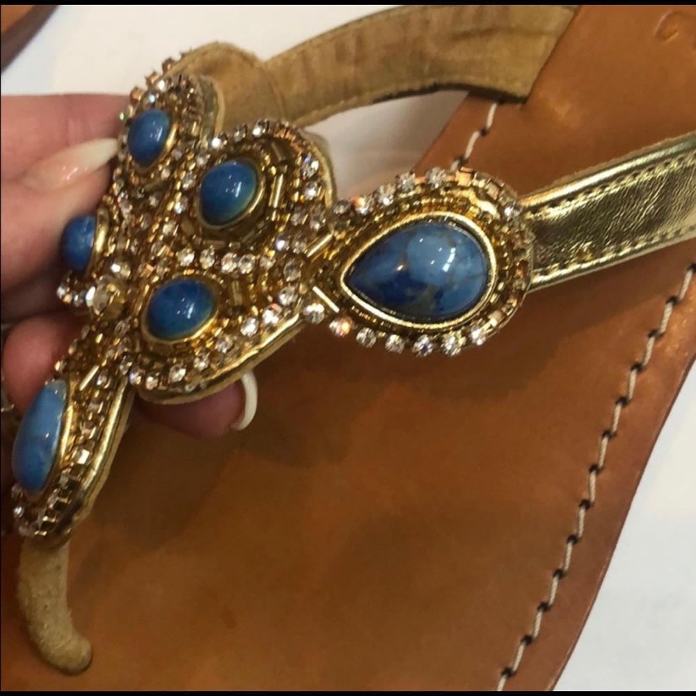 Mystique Boutique blue gold Rhinestone thong wedge - Picture 5 of 10